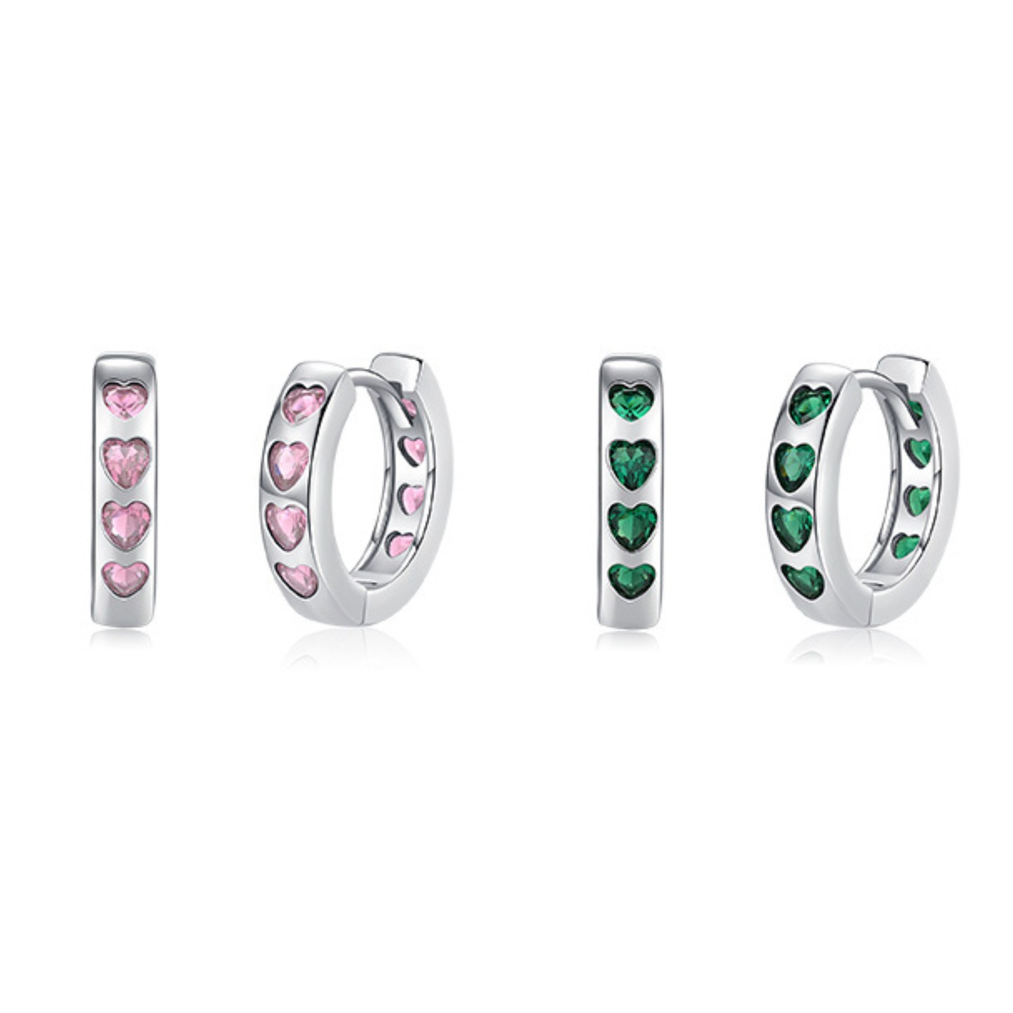 Pink and Green Hearts Zirconia Hoop Earrings
