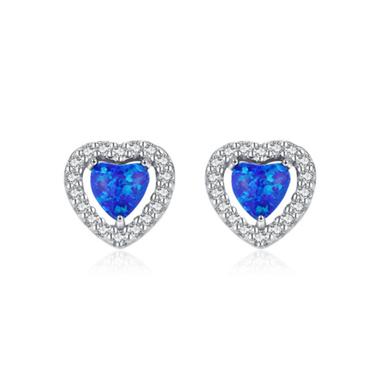 Sparkling Hearts Blue Opal Stud