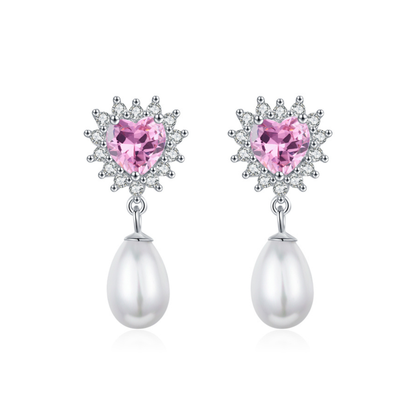 Hearts Pink Zircon Romantic Dangle Earrings
