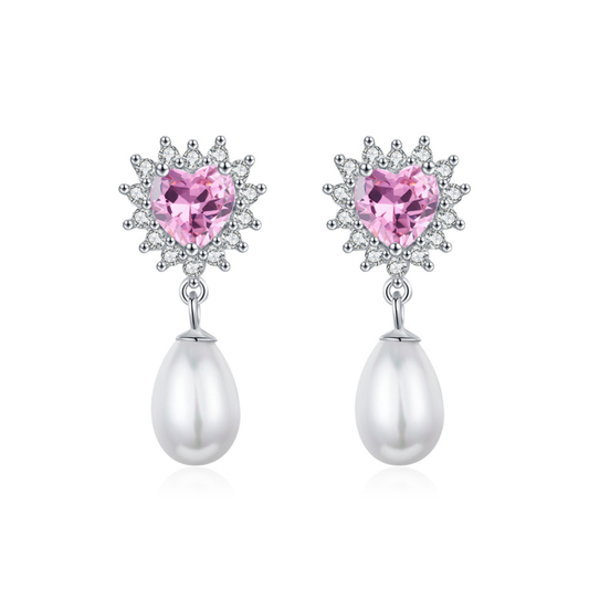 Hearts Pink Zircon Romantic Dangle Earrings