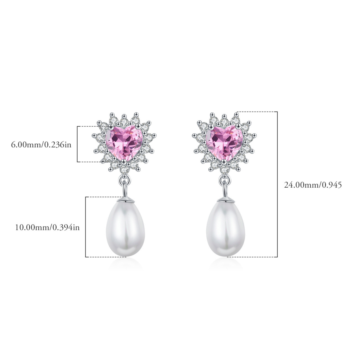 Hearts Pink Zircon Romantic Dangle Earrings