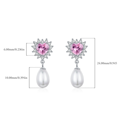 Hearts Pink Zircon Romantic Dangle Earrings