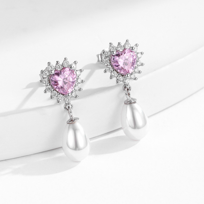 Hearts Pink Zircon Romantic Dangle Earrings