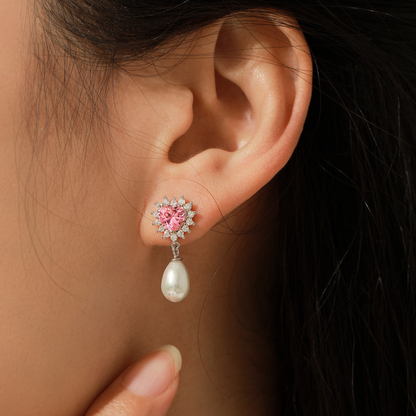 Hearts Pink Zircon Romantic Dangle Earrings