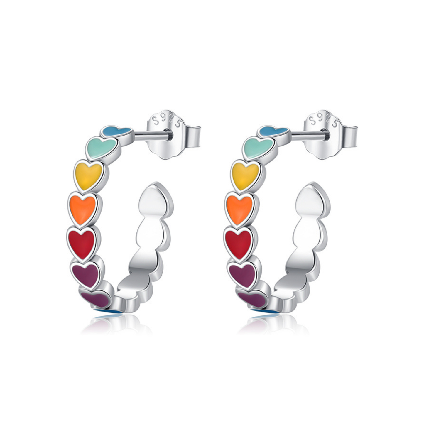 Colorful Enamel Hearts C Shape Stud Earrings