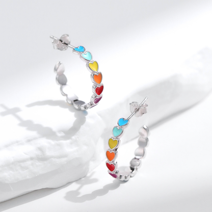 Colorful Enamel Hearts C Shape Stud Earrings