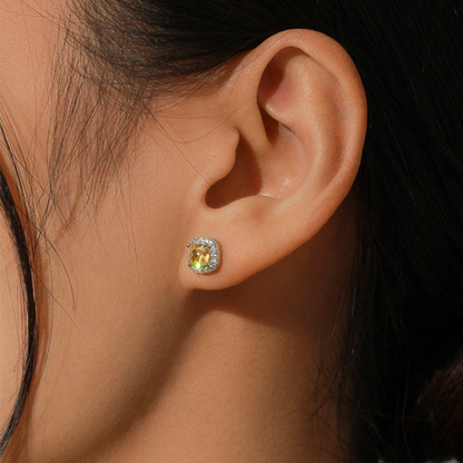 Yellow Sparkling Cubic Zirconia Stud Earrings