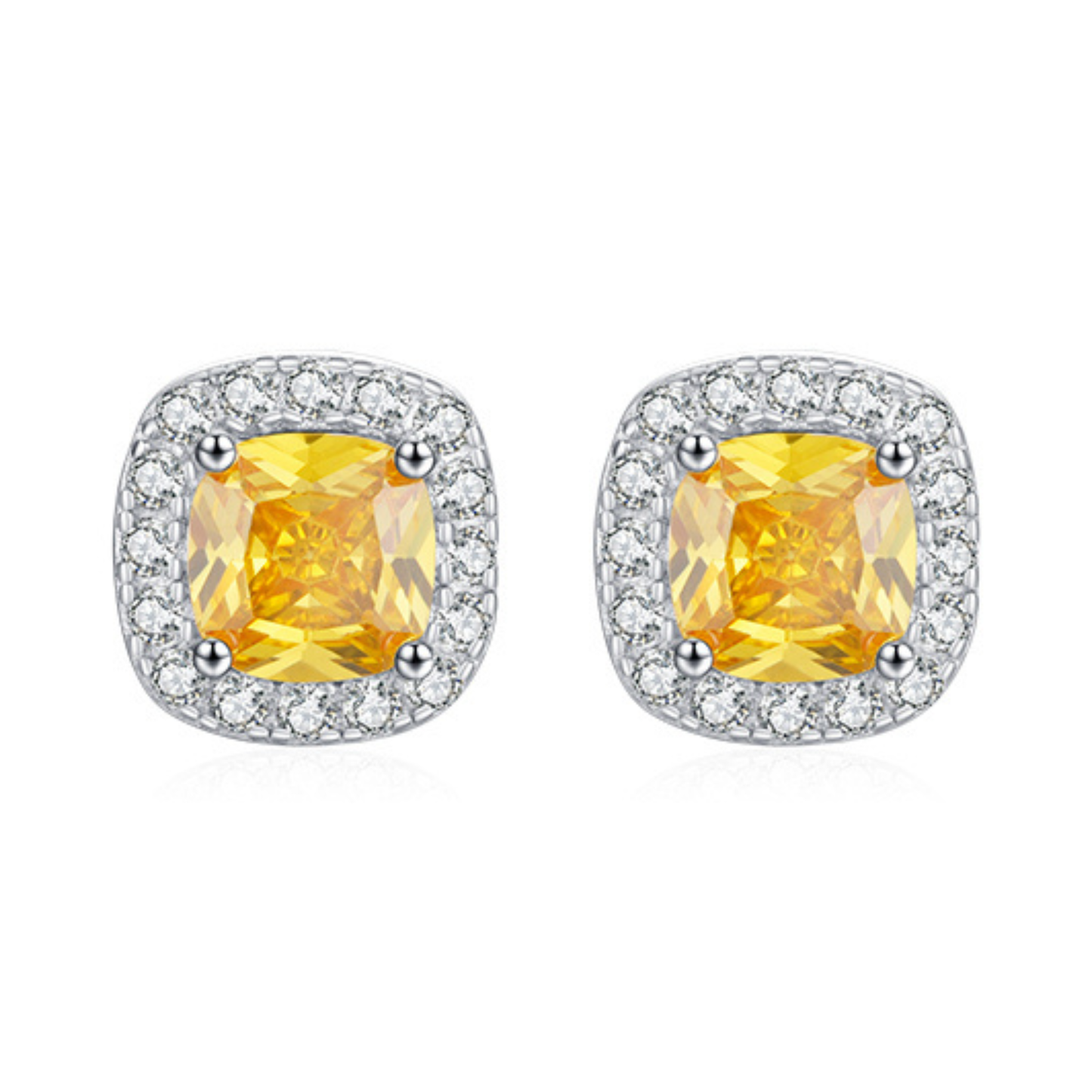 Yellow Sparkling Cubic Zirconia Stud Earrings