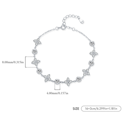 Lucky Four leaf Clover Clear Zirconia Charm Bracelet