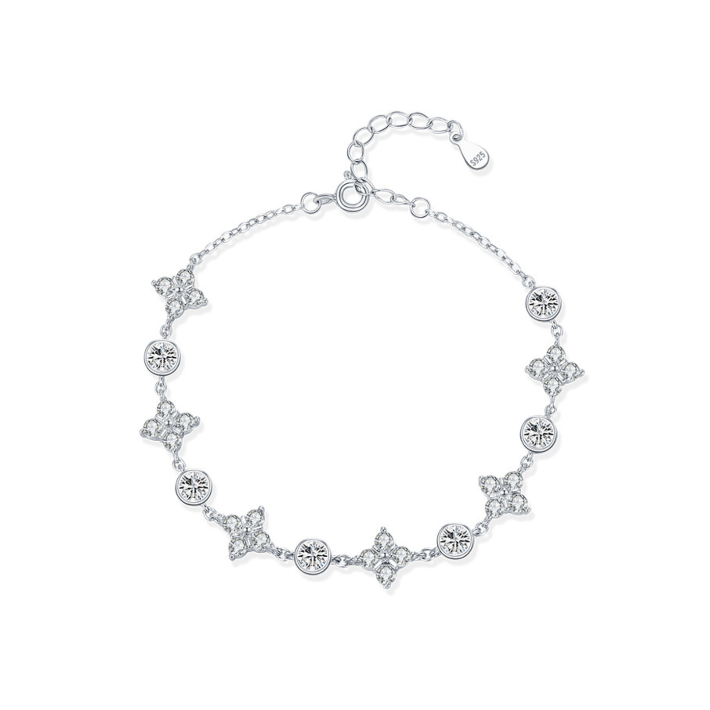 Lucky Four leaf Clover Clear Zirconia Charm Bracelet