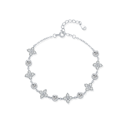 Lucky Four leaf Clover Clear Zirconia Charm Bracelet