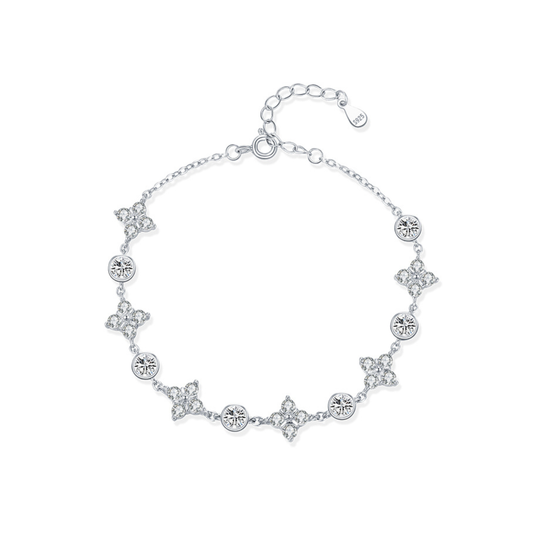 Lucky Four leaf Clover Clear Zirconia Charm Bracelet