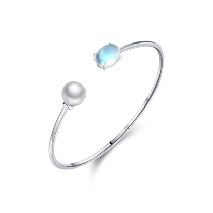 Adjustable Oval Moonstone Bangle Bracelet