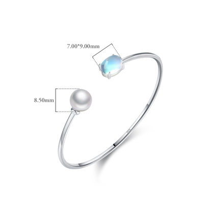 Adjustable Oval Moonstone Bangle Bracelet