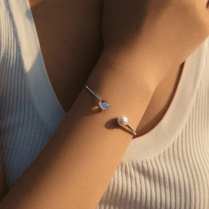 Adjustable Oval Moonstone Bangle Bracelet
