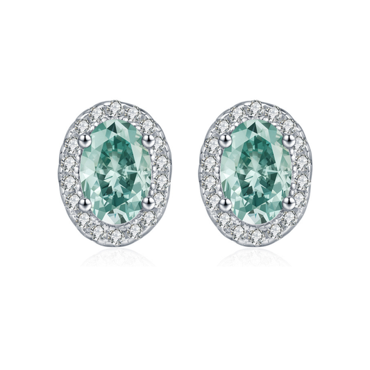 Green Moissanite Halo Earrings