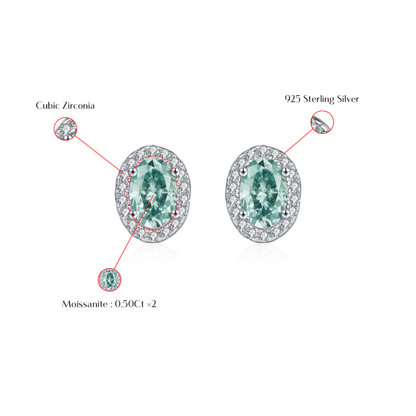 Green Moissanite Halo Earrings