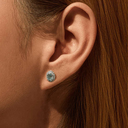 Green Moissanite Halo Earrings