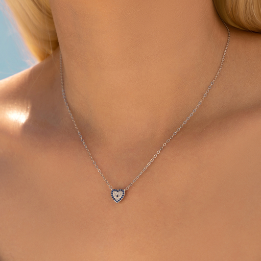 Blue Zircon Heart Pendant Necklace