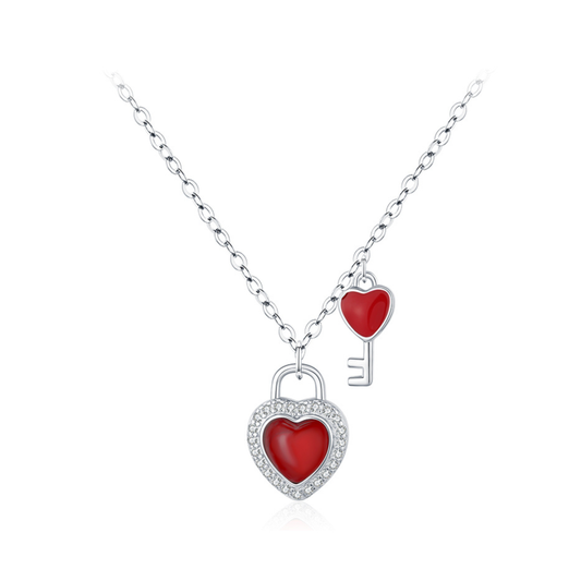 Heart Lock and Key Pendant Necklace