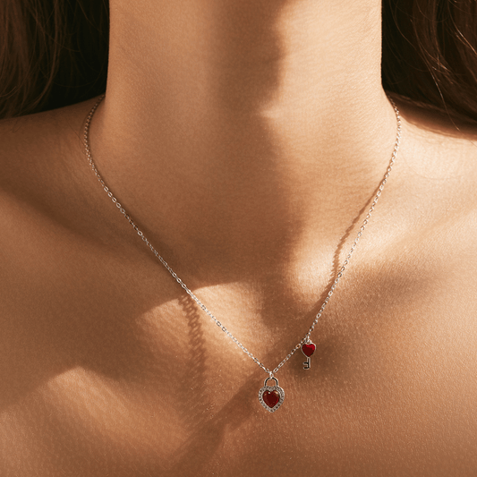 Heart Lock and Key Pendant Necklace