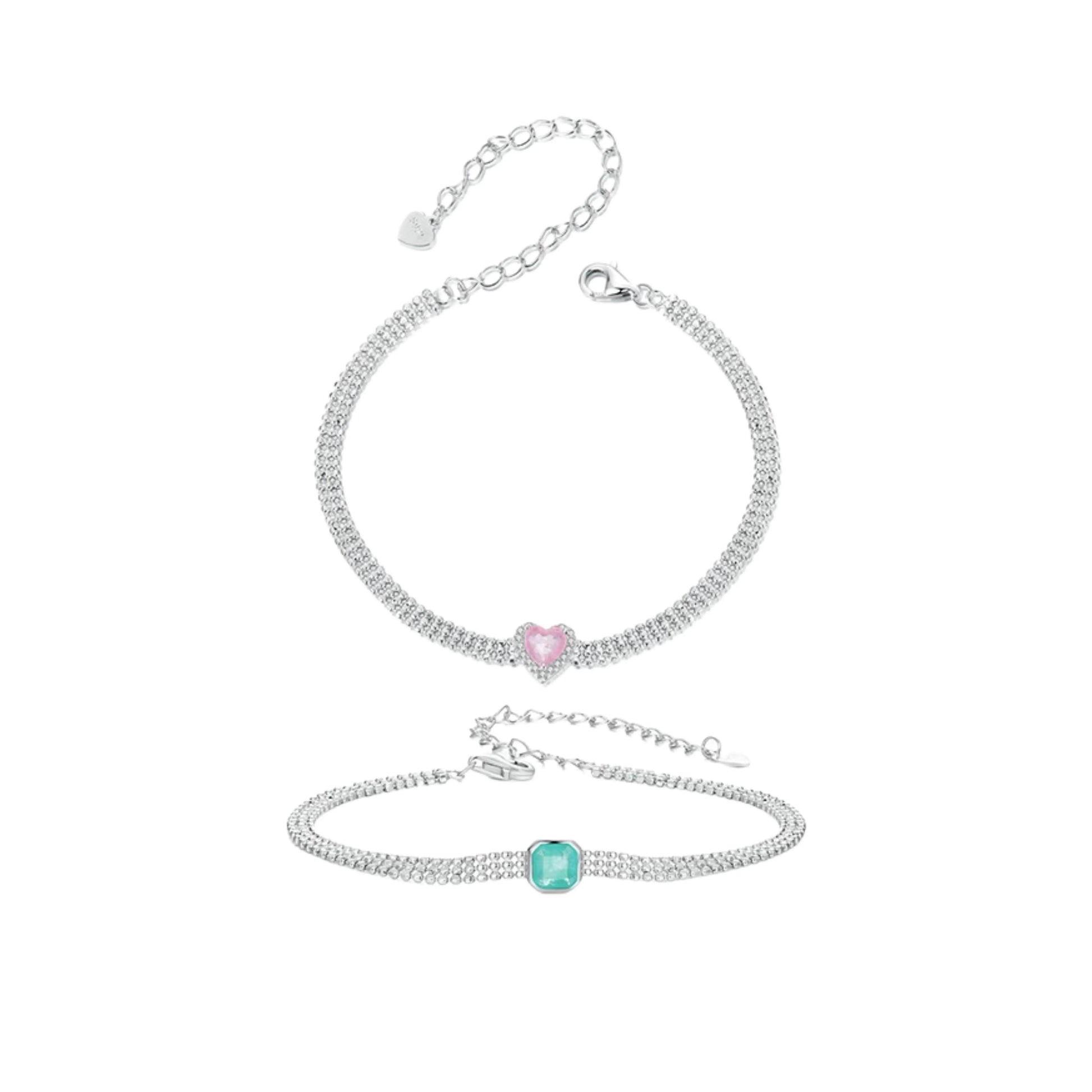 Pink Heart and Green Ice Flower Bracelet MARCOSELLE