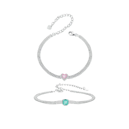 Pink Heart and Green Ice Flower Bracelet MARCOSELLE