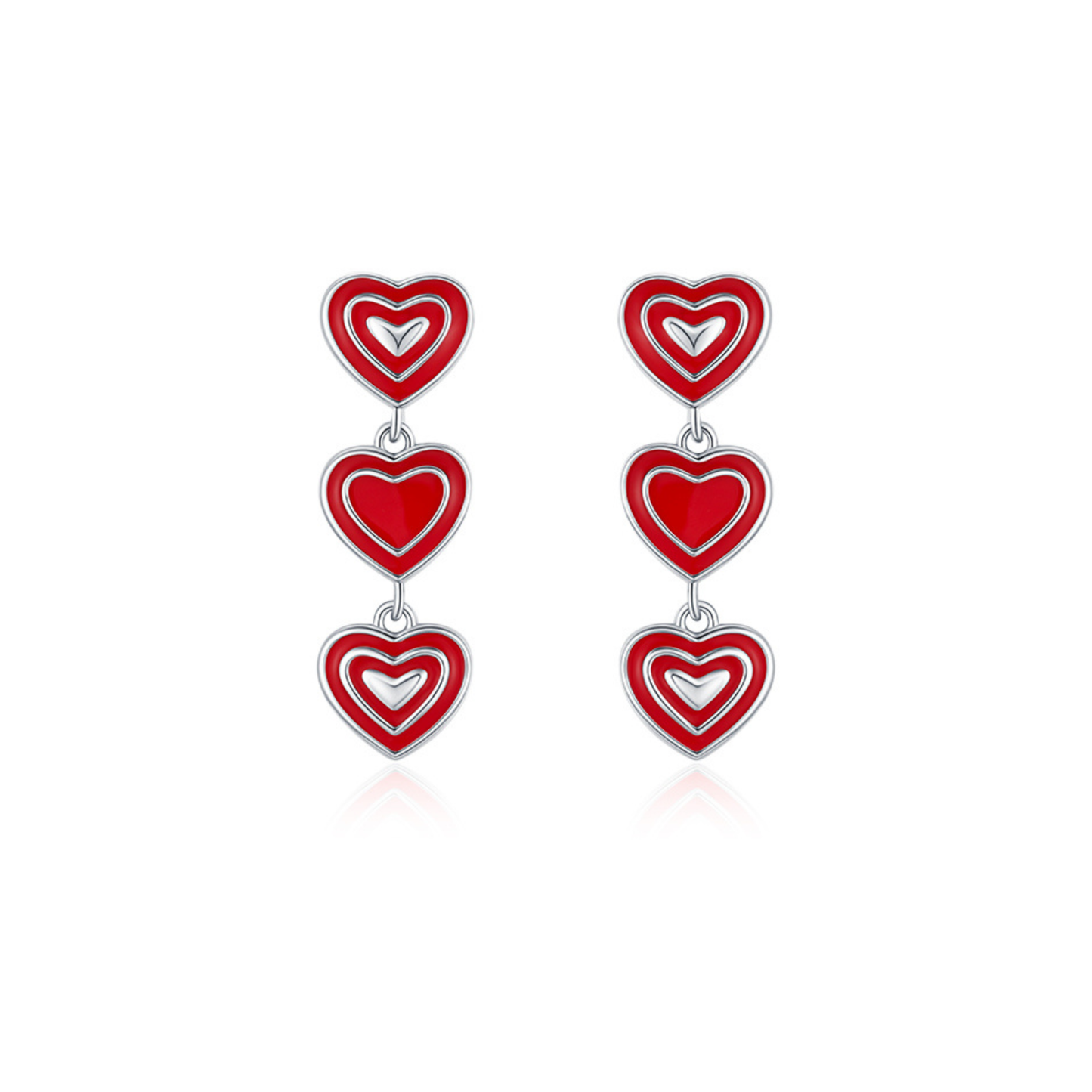 Red Enamel Heart Stud Earrings