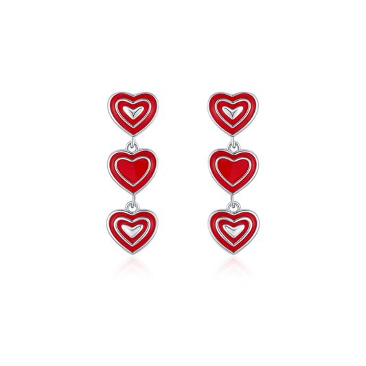 Red Enamel Heart Stud Earrings