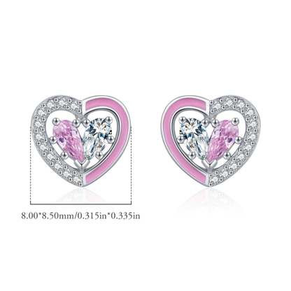 Pink Enamel Heart Stud Earrings