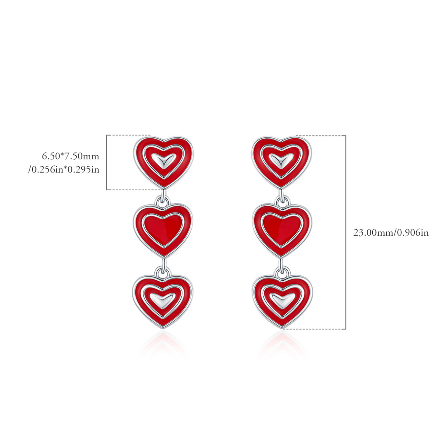 Red Enamel Heart Stud Earrings