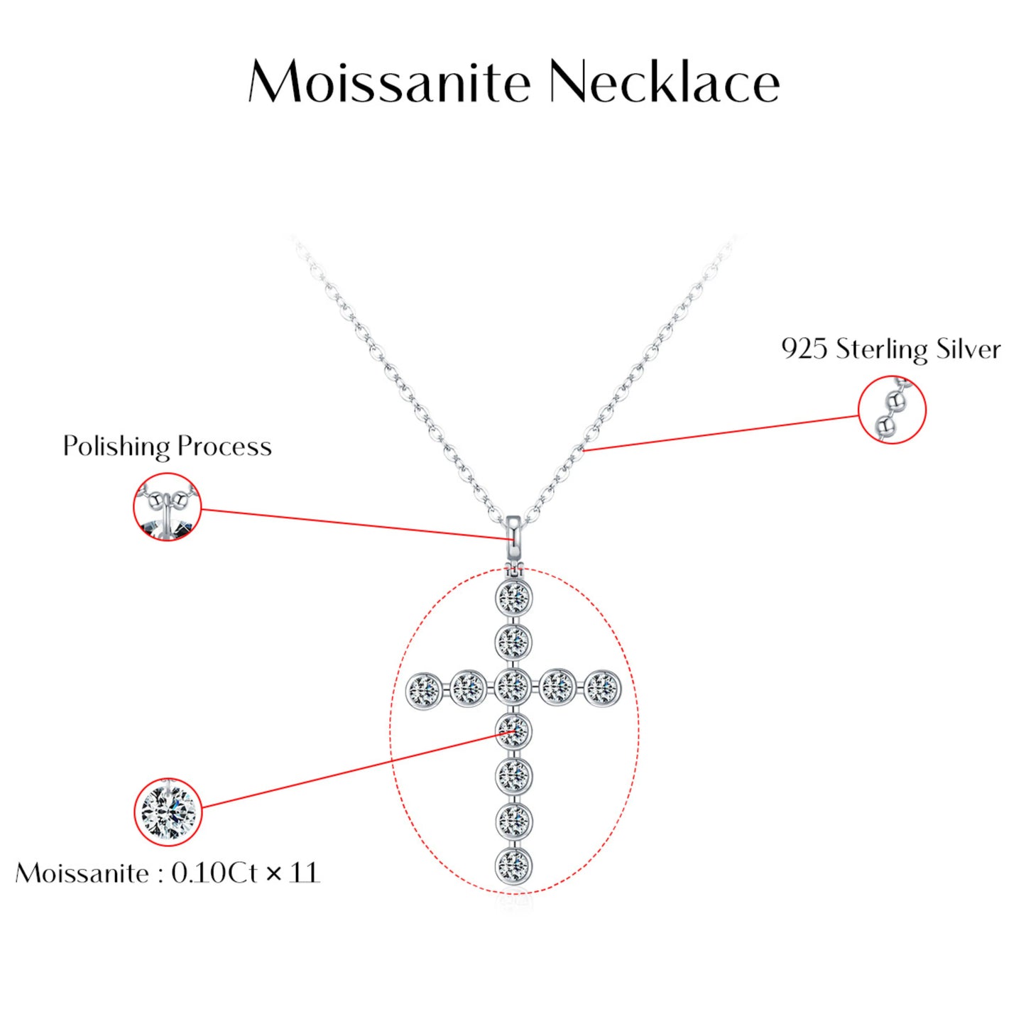 Moissanite Bezel Cross Necklace MARCOSELLE