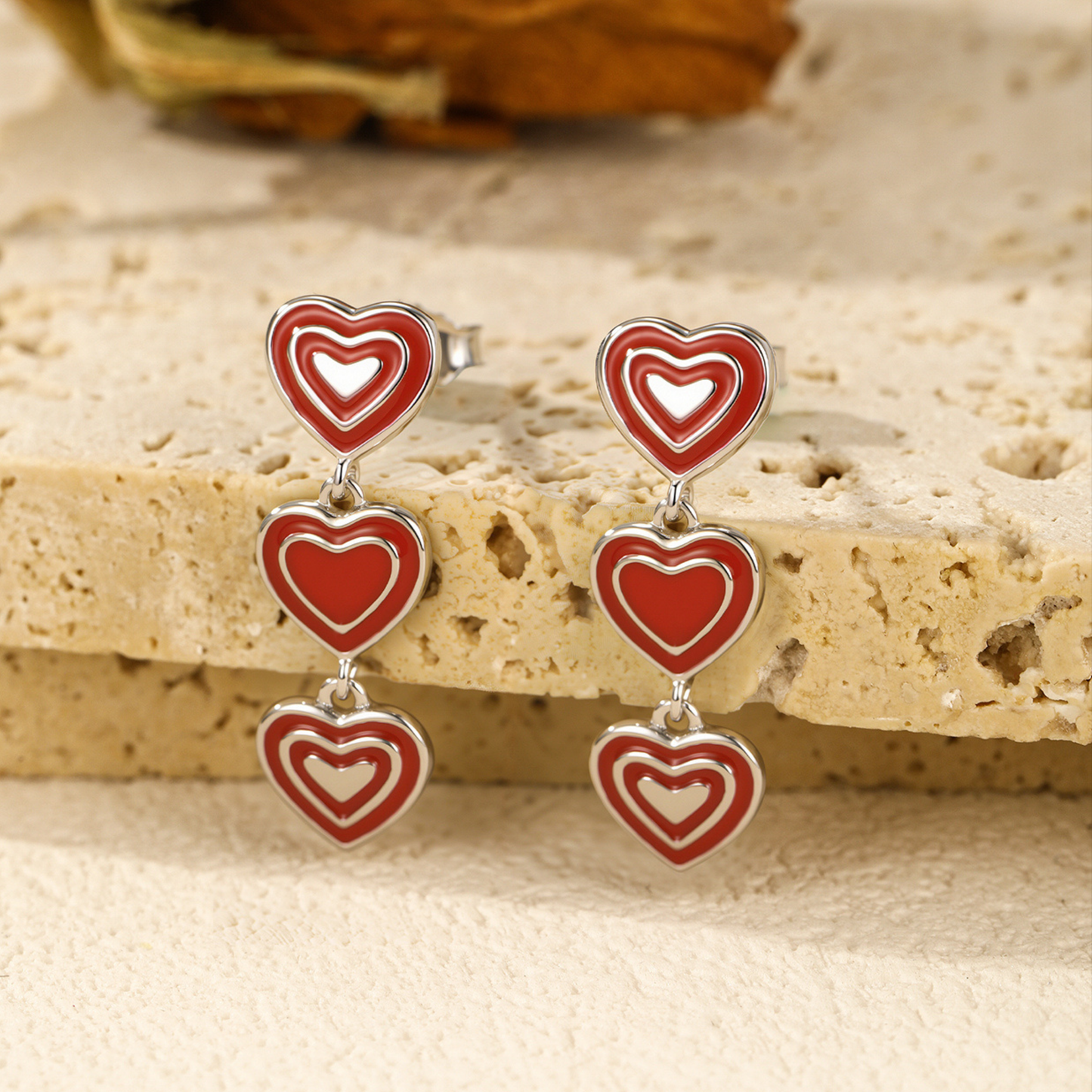 Red Enamel Heart Stud Earrings