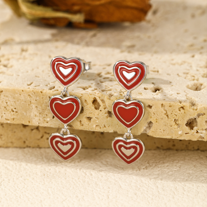 Red Enamel Heart Stud Earrings