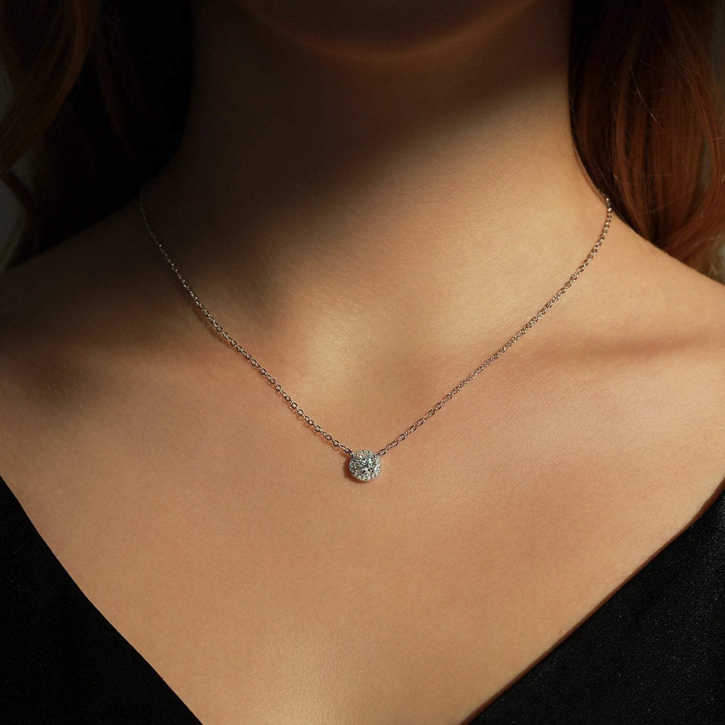 Classic Halo Moissanite Pendant Necklace MARCOSELLE