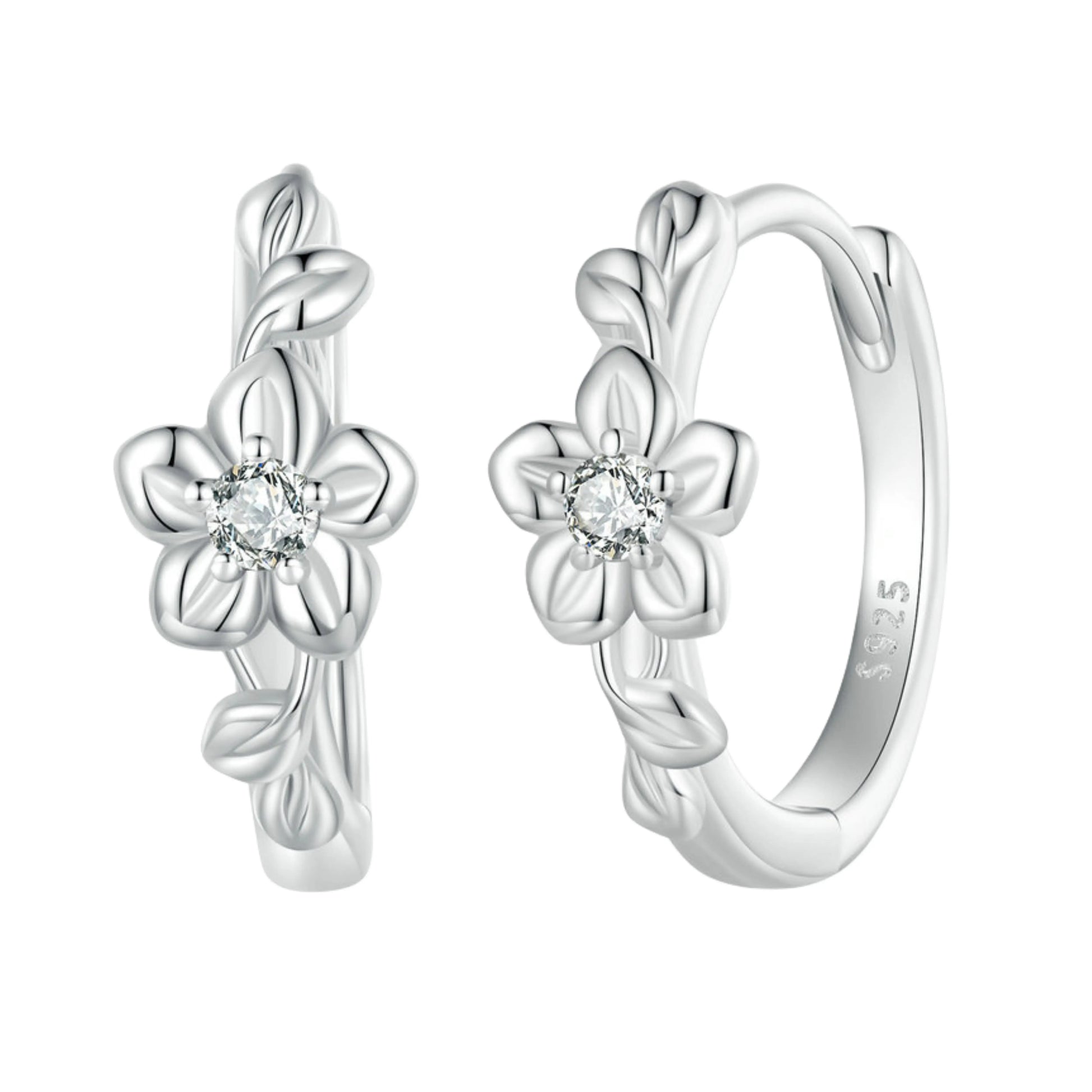 Flower and Vine Zircon Hoop Earrings - MARCOSELLE