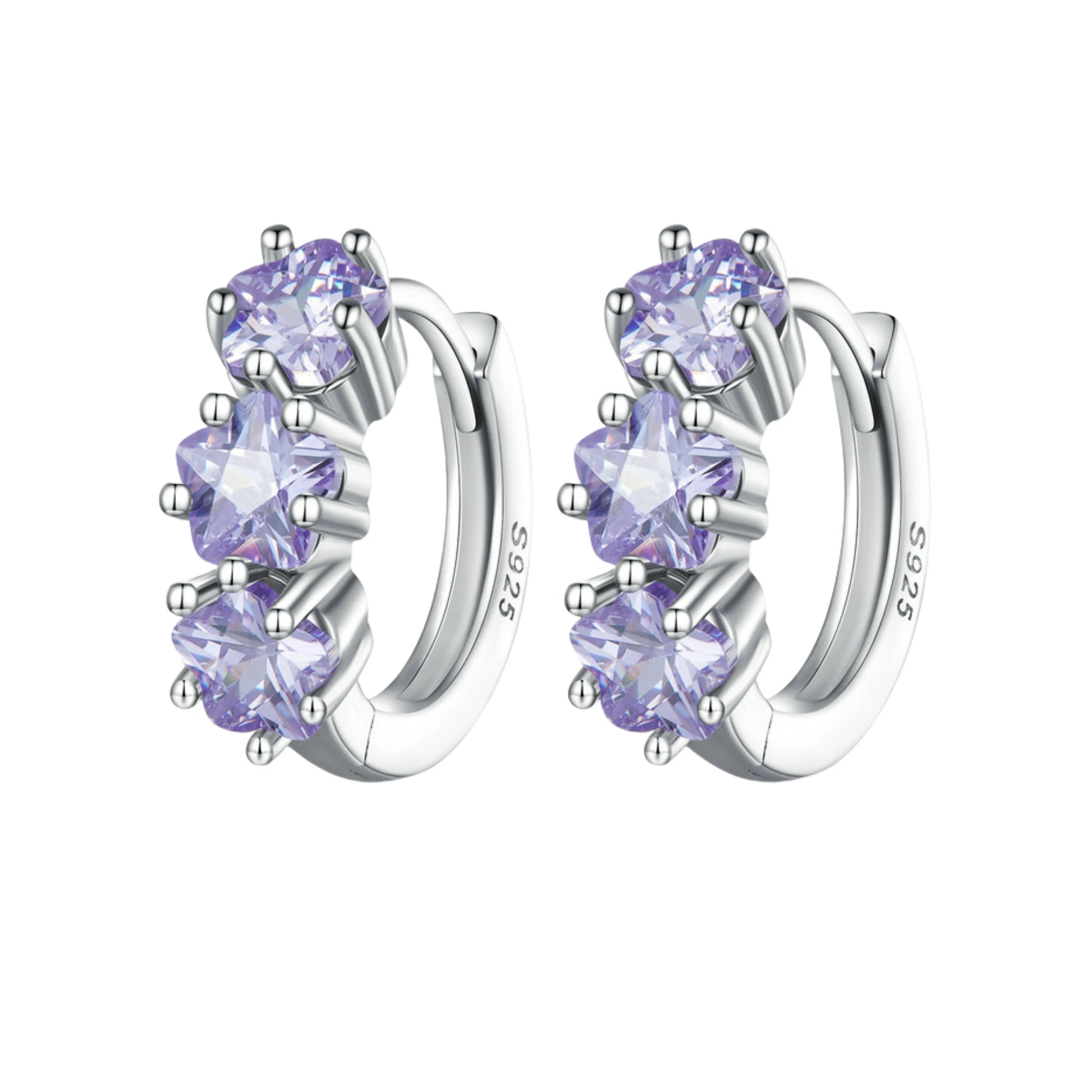 Purple Zircon Star & Flower Hoop Earrings - MARCOSELLE