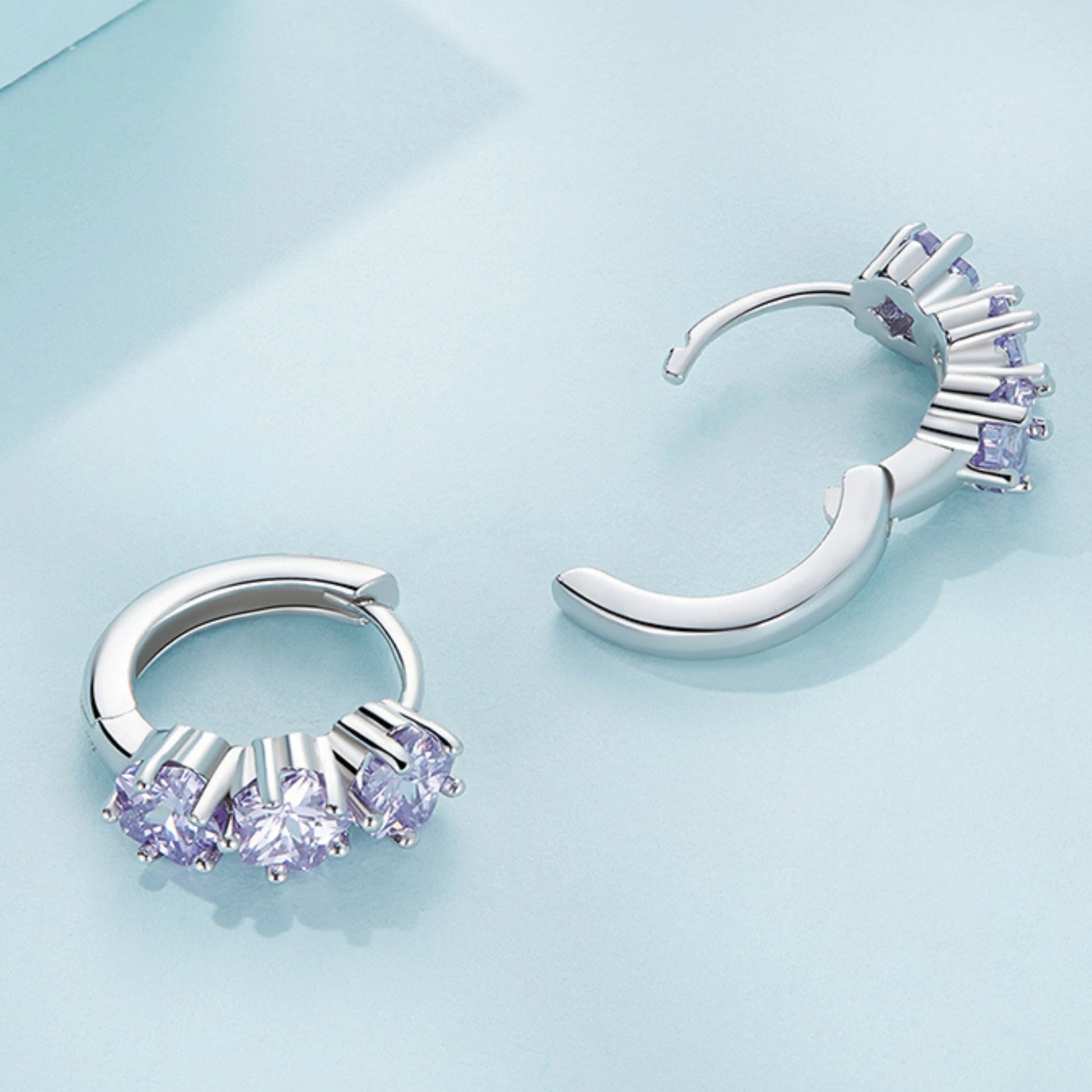 Purple Zircon Star & Flower Hoop Earrings - MARCOSELLE