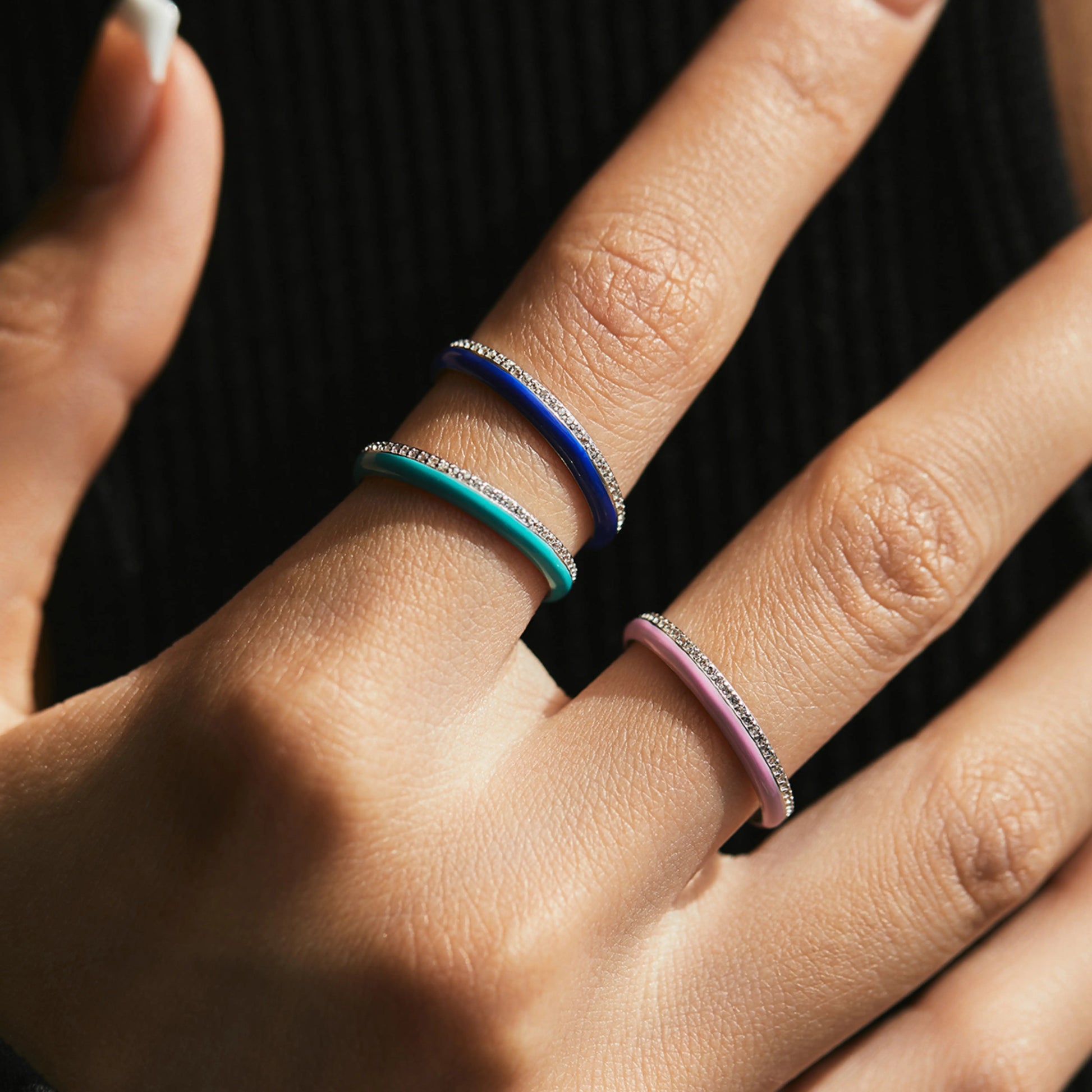 Blue, Pink & Turquoise CZ Stackable Bands - MARCOSELLE